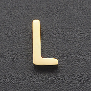 201 Stainless Steel Charms, for Simple Necklaces Making, Laser Cut, Letter, Golden, Letter.L, 8x4x3mm, Hole: 1.8mm(STAS-R109-JA433-L-2)