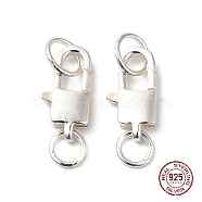 925 Sterling Silver Lobster Claw Clasps with Jump Rings, Square with 925 Stamp, Silver, 13x6.5x2.8mm(STER-D006-24S)