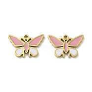 Ion Plating(IP) 316L Surgical Stainless Steel Pendants, with Enamel, Real 18K Gold Plated, Butterfly Charm, Pink, 10x15x1.5mm, Hole: 1.2mm(STAS-D035-20G)