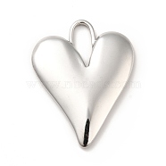 304 Stainless Steel Pendants, Heart Charms, Stainless Steel Color, 33x25x3mm, Hole: 11.5x4.5mm(X-STAS-H172-06P)