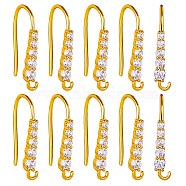 20Pcs Brass Micro Pave Clear Cubic Zirconia Earring Hooks, Ear Wire, with Horizontal Loops, Real 18K Gold Plated, 17x9x2.5mm, Hole: 1.8mm, Pin: 0.8mm(ZIRC-SZ0005-08)