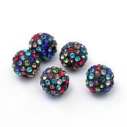 Polymer Clay Pave Rhinestone Beads, Disco Ball Beads, Colorful, PP13(1.9~2mm), 6 Rows Rhinestone, 10mm, Hole: 1.5mm(RB-Q197-10mm-30)