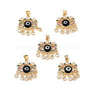 Lampwork Evil Eye Pendants with Colorful Cubic Zirconia, Real 18K Gold Plated Brass Findings, Lead Free & Cadmium free, Black, 27x22.5x4.5mm, Hole: 4x3.5mm(ZIRC-L102-13G-03)