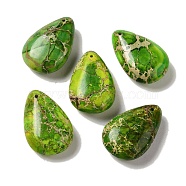 Dyed Natural Imperial Jasper Pendants, Teardrop Charms, Green, 30x20x10mm, Hole: 1.4mm(G-Q161-03)