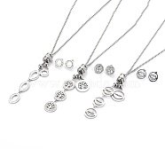 304 Stainless Steel Jewelry Sets, Necklaces & Stud Earrings, with Polymer Clay Rhinestone, Crystal, Stainless Steel Color, 22.2 inch~22.83 inch(56.4~58cm), 14~14.8x2.2~2.7mm, Pin: 0.5~0.7mm(SJEW-E328-03)