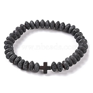 Cross Synthetic Non-magnetic Hematite & Rondelle Natural Lava Rock Beaded Stretch Bracelets for Women, Inner Diameter: 2 inch(5.2cm)(BJEW-Q345-01)