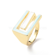 Rectangle Rack Plating Brass Enamel Cuff Ring for Women, Wide Band Open Finger Ring, Lead Free & Cadmium Free, Real 18K Gold Plated, Inner Diameter: US Size 6(16.5mm)(RJEW-F143-04G)