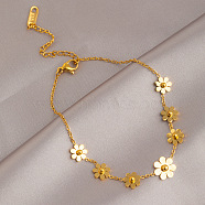 Titanium Steel Charms Anklets, Real 18K Gold Plated, Flower, 8-1/4 inch(210mm)(WG148E2-09)