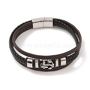 Braided Microfiber Leather Multi-strand Bracelets, Viking 304 Stainless Steel Anchor Bracelets for Men, Antique Silver, 8-7/8x3/4 inch(22.5x2cm)(BJEW-B096-30A)