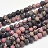 Frosted Natural Rhodonite Round Bead Strands, 8mm, Hole: 1mm, about 47pcs/strand, 15 inch(G-F266-13-8mm)