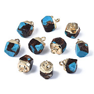 Assembled Synthetic Bronzite and Turquoise Charms, with Light Gold Brass Loop, Faceted, Octagon, 11~13x8~9x8~9mm, Hole: 1.6~1.8mm(G-N330-47C)
