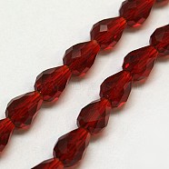 Glass Beads Strands, Faceted, Drop, Dark Red, 8x6mm, Hole: 1mm, about 66~68pcs/strand, 22 inch(EGLA-E010-5x7mm-06)