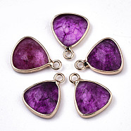 Glass Charms, with Light Gold Tone Brass Findings, Triangle, Faceted, Medium Violet Red, 14x11x4mm, Hole: 1.5mm(GLAA-N040-004C)