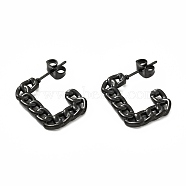 Ion Plating(IP) 304 Stainless Steel Chain Shape Stud Earrings, Rectangle Half Hoop Earrings for Women, Electrophoresis Black, 19x15x2mm, Pin: 0.7mm(EJEW-F283-03EB)