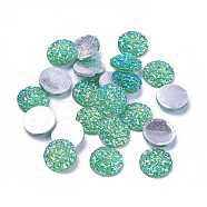 Resin Cabochons, Imitation Druzy Agate, Flat Round, AB Color Plated, Sea Green, 12x3mm(CRES-Q191-HA027-4)