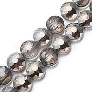 Electroplate Transparent Glass Beads Strands, Faceted, Flat Round, Gray, 10x6mm, Hole: 0.9mm, about 70pcs/strand, 27.95 inch(71cm)(EGLA-N002-38-F02)