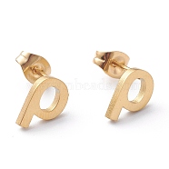 Ion Plating(IP) 304 Stainless Steel Stud Earrings, with Ear Nuts, Manual Polishing, Greek Alphabet, Letter.R, 9x6.5x1mm, Pin: 0.7mm(STAS-Z028-A-12G)