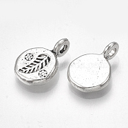 Tibetan Style Alloy Pendants, Cadmium Free & Lead Free, Flat Round with Leaf, Antique Silver, 14x9.5x4.5mm, Hole: 2mm, about 990pcs/1000g(TIBE-S316-023AS-RS)