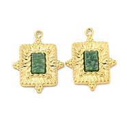 PVD Vacuum Plating 304 Stainless Steel Pendants, Natural African Turquoise(Jasper) Rectangle Charms, Real 18K Gold Plated, 19x14x2.5mm, Hole: 1.2mm(STAS-L278-120G-03)