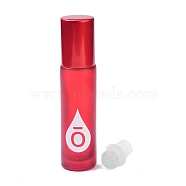 Glass Color Essential Oil Empty Perfume Bottles, with PP Plastic Caps and Roller Ball, Column, Frosted, Red, 2x8.5cm, Capacity: 10ml(0.34fl. oz)(MRMJ-K013-03C)
