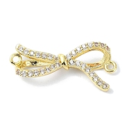 Rack Plating Brass Pave Clear Cubic Zirconia Bowknot Links, Long-Lasting Plated, Lead Free & Cadmium Free, Real 18K Gold Plated, 23x11x3.7mm, Hole: 1.2mm(KK-M282-30G)
