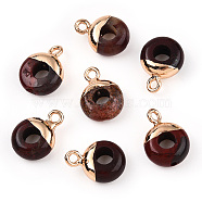 Natural Red Rainbow Jasper Flat Round/Donut Charms, with Rack Plating Golden Tone Brass Loops, 14x10mm(G-I347-01)