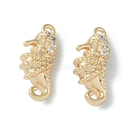 Ocean Collection Theme Jewelry, Brass with Cubic Zirconia Charms, Real 18K Gold Plated, Sea Horse, 14x6x4mm, Hole: 1.2mm(KK-H482-17L-G)