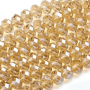 Glass Beads Strands, Pearl Luster Plated, Crystal Suncatcher, Faceted Rondelle, Goldenrod, 12x8mm, Hole: 1mm, about 68~70pcs/strand, 22.83 inch~23.23 inch(58~59cm)(GR12MMY-12L)