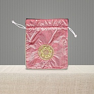 Chinese Style Brocade Drawstring Gift Blessing Bags, Jewelry Storage Pouches for Wedding Party Candy Packaging, Rectangle with Flower Pattern, Light Coral, 18x15cm(PW-WG69519-04)