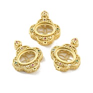 Rack Plating Brass Micro Pave Cubic Zirconia Locket Pendants, Cadmium Free & Lead Free, Matte Style, Long-Lasting Plated, Clover, Matte Gold Color, 30x23x7mm, Hole: 3x2mm(KK-C241-01MG)