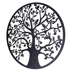 Metal Wall Art, Iron Tree of Life Wall Decor, for Bedroom Living Room Decoration, Black, 280mm(TREE-PW0001-91A)