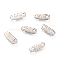 201 Stainless Steel Links Connectors, Rectangle with Word 18K GR, Stainless Steel Color, 11x4x0.6mm, Hole: 1.5mm and 1.8x2mm(STAS-H143-17P)