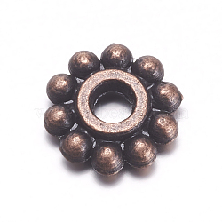Gear Tibetan Style Alloy Spacer Beads, Lead Free & Cadmium Free & Nickel Free, Flower, Red Copper, 6.5mm, Hole: 2mm(X-RAB145-NF)