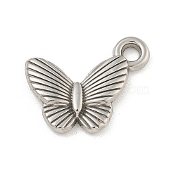 Non-Tarnish 304 Stainless Steel Pendants, Butterfly Charm, Stainless Steel Color, 15.5x18.5x2.5mm, Hole: 2mm(STAS-N103-137P)