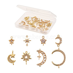 Kissitty 16Pcs 8 Style Brass Clear Cubic Zirconia Links Connectors, Moon & Star, Golden, 2pcs/style(ZIRC-KS0001-03)