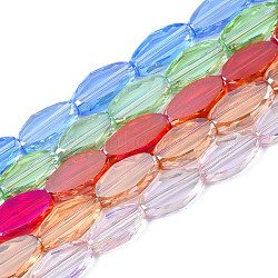 Electroplate Transparent Glass Beads Strands, AB Color Plated, Faceted, Rice, Mixed Color, 10.5x6x3mm, Hole: 1.2mm, about 49~50pcs/strand, 19.45~20.55 inch(49.4~52.2cm)(EGLA-Q125-010)