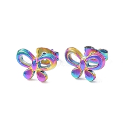 Ion Plating(IP) 304 Stainless Steel Stud Earring for Women, Hollow Butterfly, Rainbow Color, 8x11.5mm, Pin: 0.8mm(EJEW-I285-25MC)