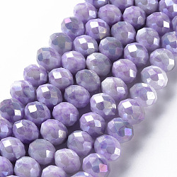 Opaque Baking Painted Glass Beads Strands, Faceted, Rondelle, Medium Purple, 10x8mm, Hole: 1.5mm, about 63pcs/strand, 21.06 inch~21.26 inch(53.5~54cm)(EGLA-N006-006D)