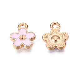 Alloy Pendant Rhinestone Settings, with Enamel, Flower, Light Gold, Pink, Fit for 1mm Rhinestone, 12.5x10x2mm, Hole: 1.2mm(ENAM-S121-098B)