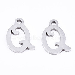 201 Stainless Steel Charms, Laser Cut, Alphabet, Stainless Steel Color, Letter.Q, 12x7.5x1mm, Hole: 1.4mm(STAS-T044-217P-Q)