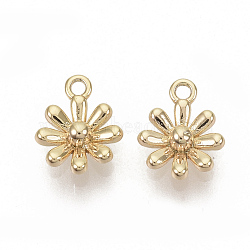 Brass Charms, Nickel Free, Flower, Real 18K Gold Plated, 8.5x7x2.5mm, Hole: 1mm(KK-T050-28G-NF)