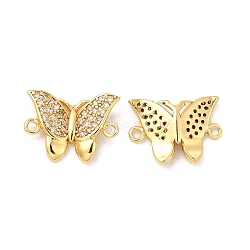 Brass Micro Pave Cubic Zirconia Connector Charms, Butterfly Links, Golden, Clear, 13x17x4mm, Hole: 1.4mm(KK-H441-57G)