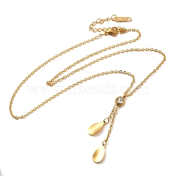 Teardrop Vacuum Plating 304 Stainless Steel Lariat Necklaces, with Rhinestone, Golden, 15.24 inch(38.7cm)(NJEW-G125-08G)