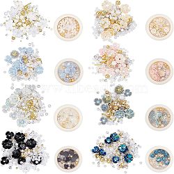 CHGCRAFT 8Boxes 8 Colors Nail Art Decorations Accessories Kits, Including Round Steel Beads, Resin Cabochons and Metal Nail Art Studs, Flower, Mixed Color, 15g(MRMJ-CA0001-06)