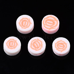 Handmade Polymer Clay Beads, for DIY Jewelry Crafts Supplies, Flat Round with Flower, Light Salmon, 9~9.5x4~4.5mm, Hole: 1.8mm(CLAY-N008-041J)