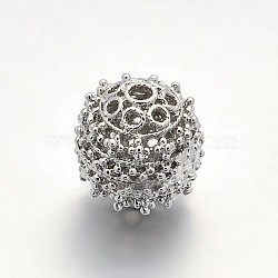 Round Alloy Hollow Filigree Beads, Filigree Ball, Platinum, 13.5x14mm, Hole: 2mm(PALLOY-L144-01P)