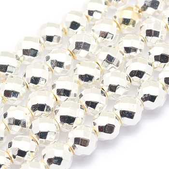 Electroplate Non-magnetic Synthetic Hematite Beads Strands, Grade AAA, Long-Lasting Plated, Faceted, Round, Silver Plated, 10mm, Hole: 1.2mm, about 42pcs/strand, 15.7 inch(40cm)