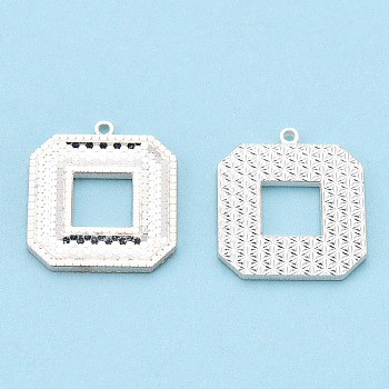 925 Sterling Silver Pendants, Square Charms, Silver, 17x15x1.5mm, Hole: 1mm