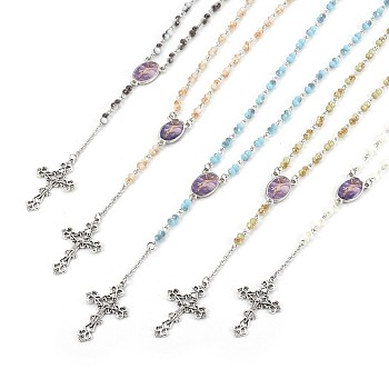 Alloy Pendant Necklaces, with Glass and Metal Findings, Crucifix Cross, For Easter, Mixed Color, 28.14 inch(71.5cm)