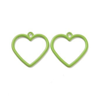 Spray Painted Alloy Pendants, Cadmium Free & Lead Free & Nickle Free, Heart Charm, Yellow Green, 25x25x1.5mm, Hole: 3x2mm